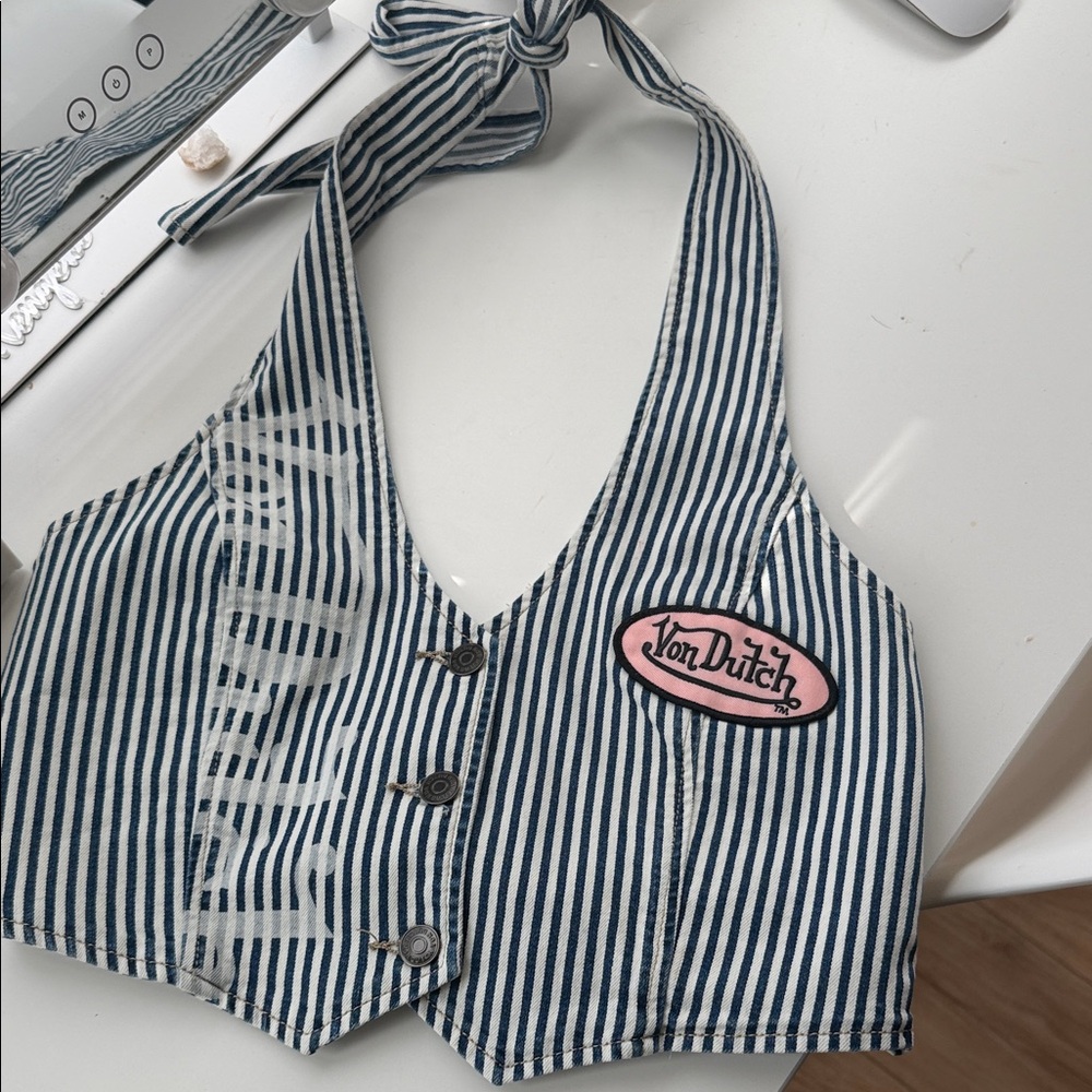 Von Dutch Striped Tie Vest - Navy and Pink